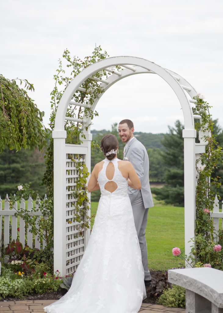 First look during a wedding at Derryfield Country Club